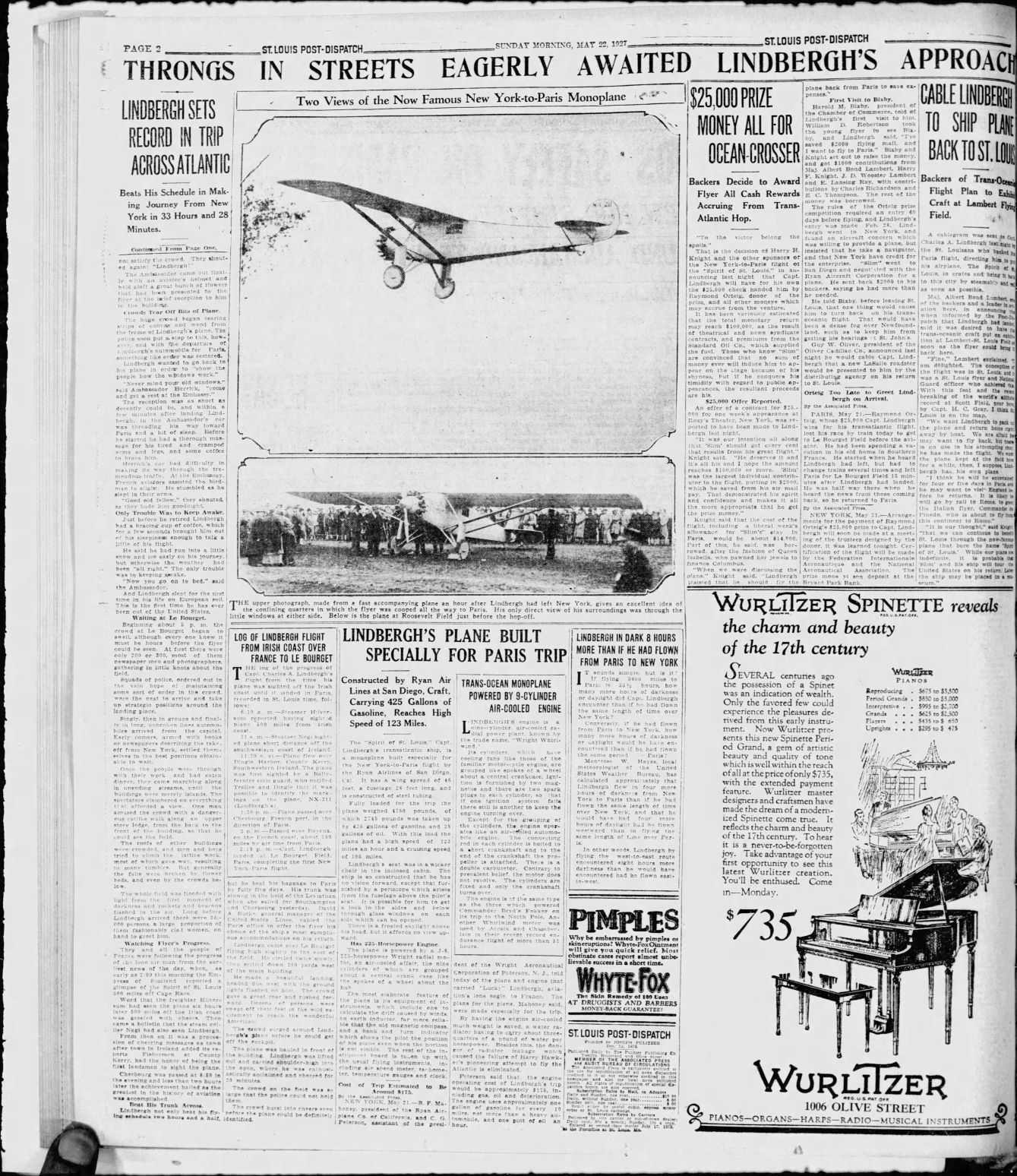 May 22, 1927 - Lindberg Sets Record in Trip Across Atlantic